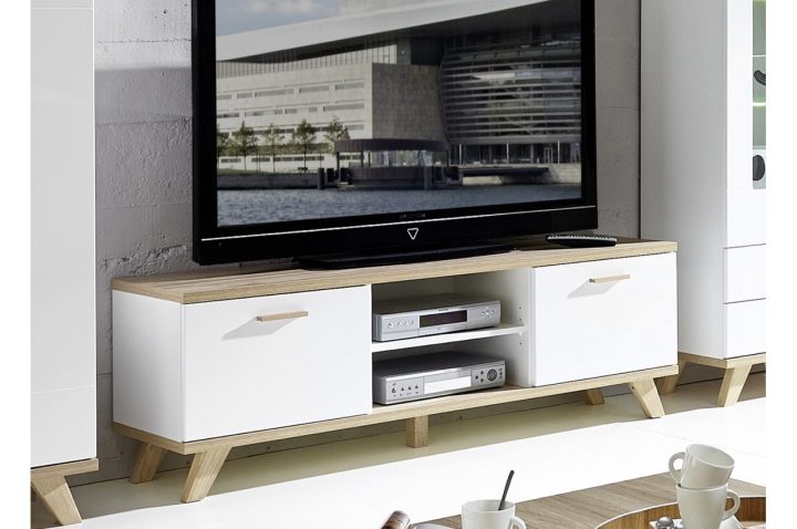 Meuble Tv Design Blanc Et Chêne Sonoma – Trendymobilier à Meuble Tv