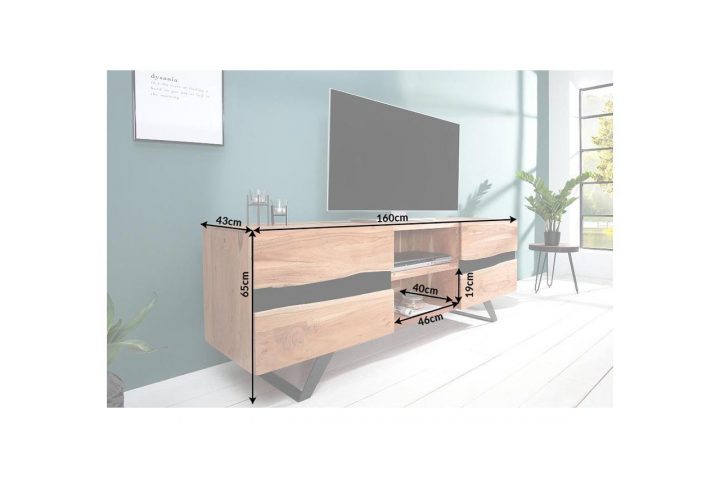 Meuble Tv Design Bois Massif Et Métal 160 Cm / Acacia Pour tout Meuble Tv Métallique