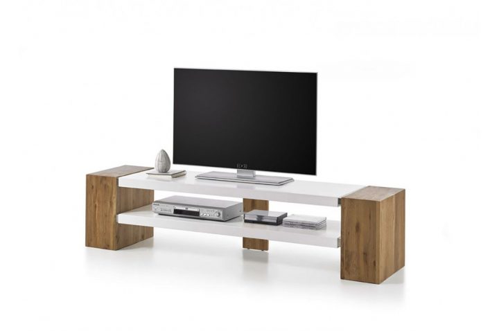 Meuble Tv Design Chêne Massif Et Blanc Laqué Mat – Cbc-Meubles concernant Bois Pour Meuble Pas Cher