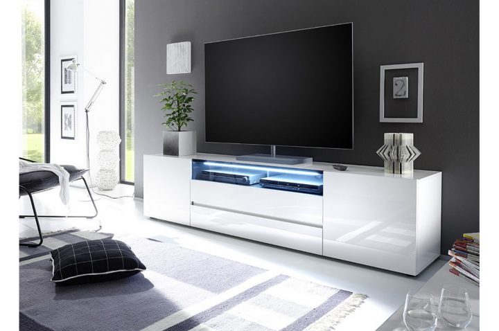 Meuble Tv Design Laqué Blanc 2M – Cbc-Meubles destiné Meuble Tv Blanc Laqué But