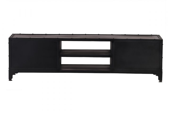 Meuble Tv Design Métal Noir 150Cm Factory – Miliboo destiné Meuble Tv Metal Noir