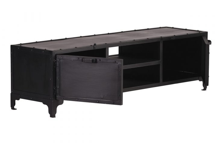 Meuble Tv Design Métal Noir 150Cm Factory – Miliboo pour Meuble Tv Metal Noir