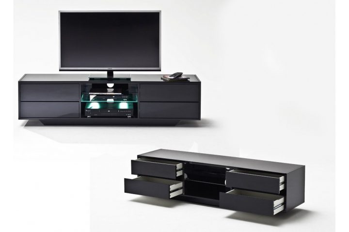 Meuble Tv Design Noir Laqué À Led – Cbc-Meubles dedans Meuble Tv Noir Haut