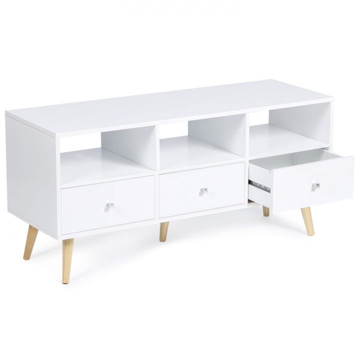 Meuble Tv Effie Scandinave 3 Tiroirs Bois Blanc Idmarket concernant Meuble Tv Vintage Pas Cher