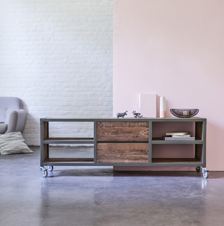 Meuble Tv En Bois Et Mtal Kaki Recycl Vente Meubles 160Cm pour Meuble Metal