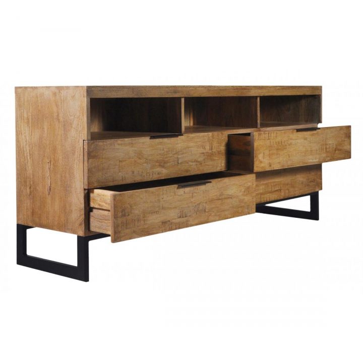 Meuble Tv En Bois Massif Chêne Clair Avec 4 Tiroirs Et 3 Niches Feely Plus  De Détails intérieur Les Trois Suisses Meubles