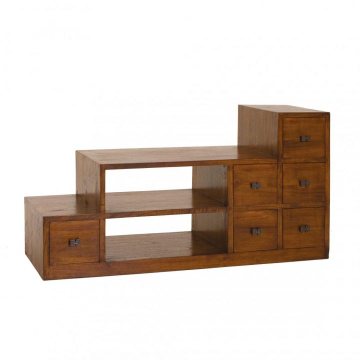 Meuble Tv Escalier 2 Niches 6 Portes En Bois Midi – Unique dedans Meuble Tv 3 Suisses