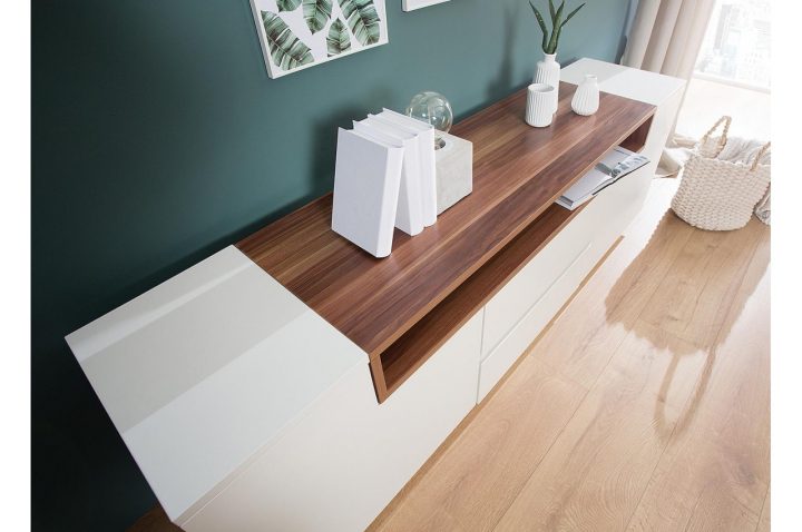 Meuble Tv Haut Design 180 Cm Avec Rangement – Blanc / Bois intérieur Meuble Tele Haut Meuble Tv Haut Design 180 Cm Avec Rangement – Blanc / Bois intérieur Meuble Tele Haut