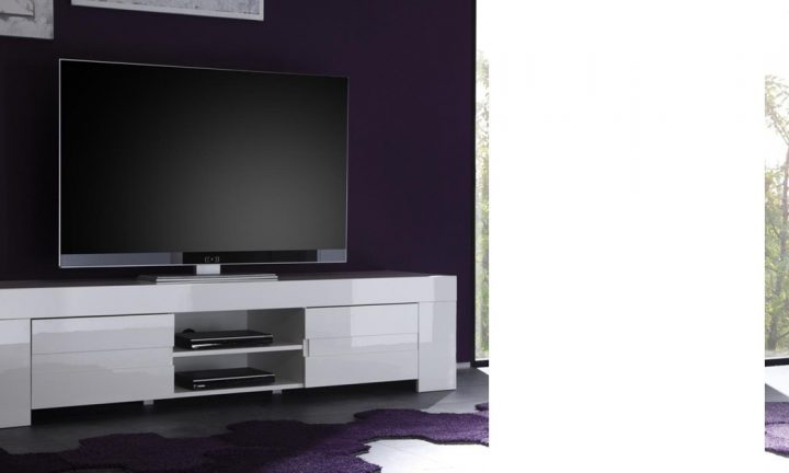 Meuble Tv-Hifi Design Elios, Coloris Blanc Laqué encequiconcerne Meuble Télé Blanc Laqué
