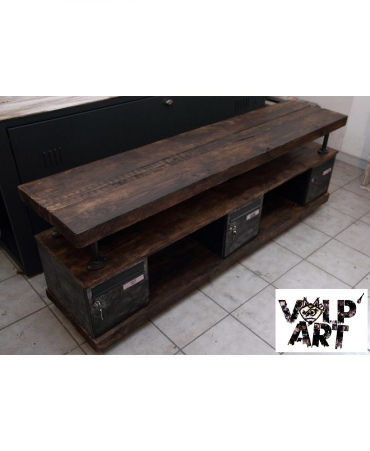 Meuble Tv Industriel Bois Et Casier En Métal – Bal8 pour Meuble Tv Casier Industriel Meuble Tv Industriel Bois Et Casier En Métal – Bal8 pour Meuble Tv Casier Industriel