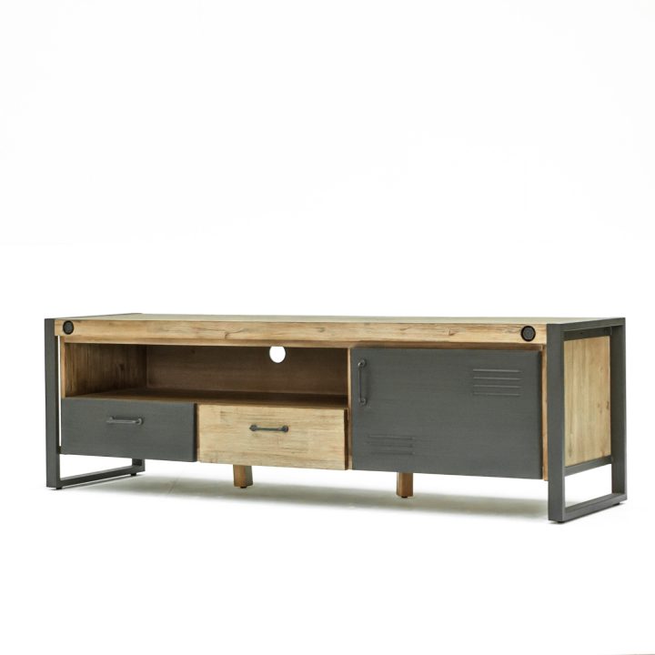 Meuble Tv Industriel Bois Métal Boulons Brooklyn tout Meuble Tv Metal Noir