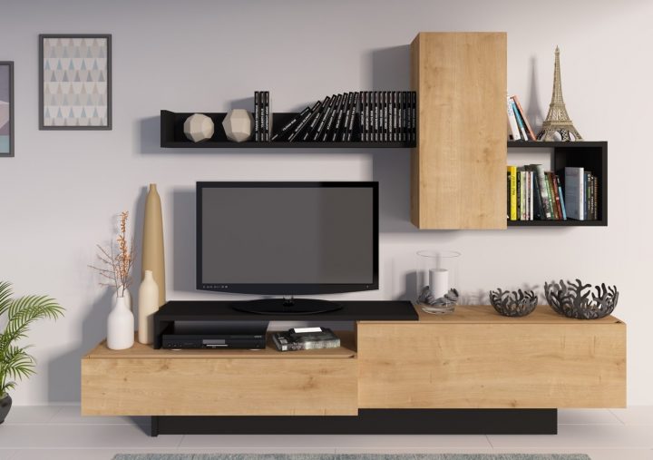 Meuble Tv Kastle Chêne Et Noir Pas Cher – Meuble Tv But concernant But Meubles Tv