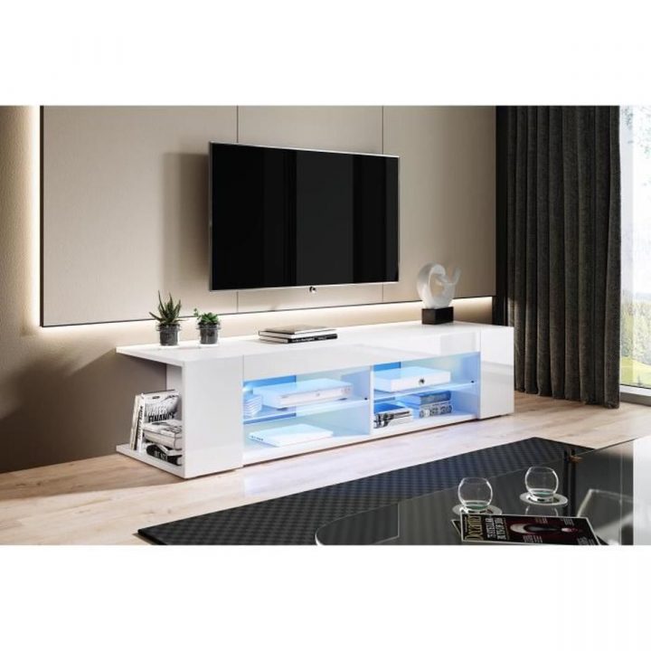 Meuble Tv Led Blanc Laque encequiconcerne Meuble Tv Suspendu Blanc Laqué