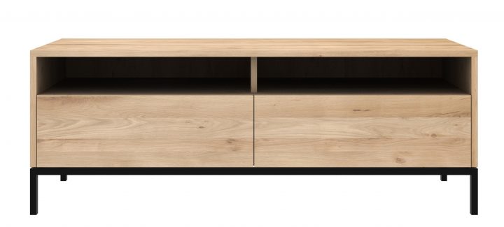 Meuble Tv Ligna D'ethnicraft, Pied Métal Noir, 2 Tiroirs, Chêne destiné Meuble Tv Metal Noir