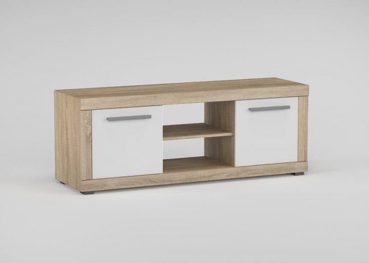 Meuble Tv Madryn 06, Couleur : Chêne Sonoma / Blanc Brillant – 50 X 138 X  40 Cm (H X L X P) destiné Meuble Tv Hauteur 80 Cm