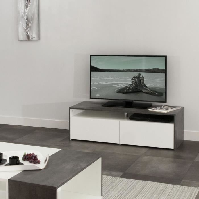 Meuble Tv Mega Meuble Tv 119 Cm – Blanc Et Décor Béton avec Maga Meuble Meuble Tv Mega Meuble Tv 119 Cm – Blanc Et Décor Béton avec Maga Meuble