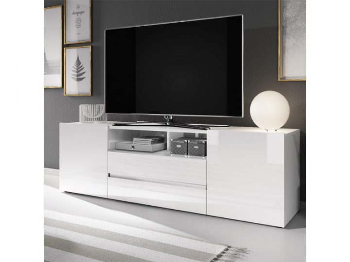 Meuble Tv / Meuble De Salon – Bros – 137 Cm – Blanc Mat encequiconcerne Meuble Télé Blanc