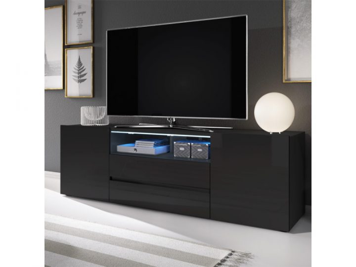 Meuble Tv / Meuble De Salon – Bros – 137 Cm – Noir Mat pour Meuble Tv Noir Haut