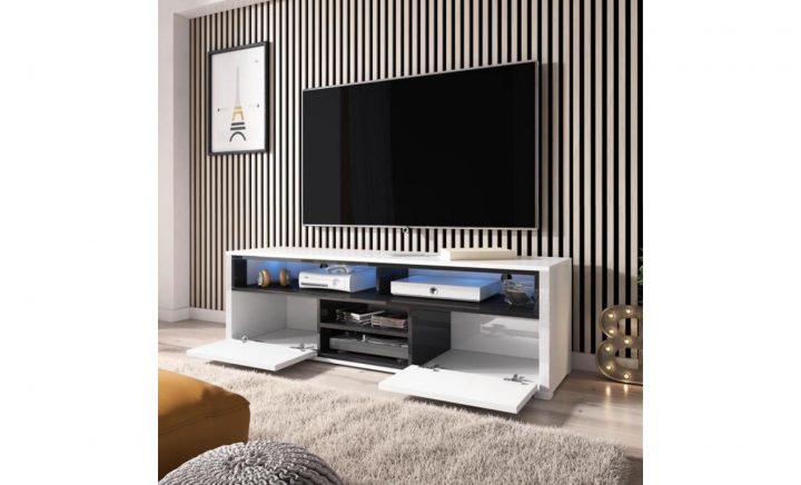 Meuble Tv / Meuble De Salon Mario 137 Cm Blanc Mat / Noir Brillant Sans Led 4 Niches Ouvertes 2 Compartiments Fermés à Meuble Tv Fermé Meuble Tv / Meuble De Salon Mario 137 Cm Blanc Mat / Noir Brillant Sans Led 4 Niches Ouvertes 2 Compartiments Fermés à Meuble Tv Fermé