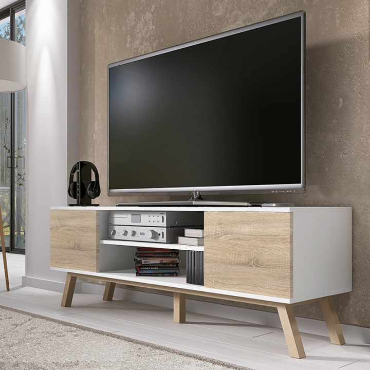 Meuble Tv / Meuble Salon – Vero Bois – 150 Cm – Blanc Mat dedans Meuble Tv