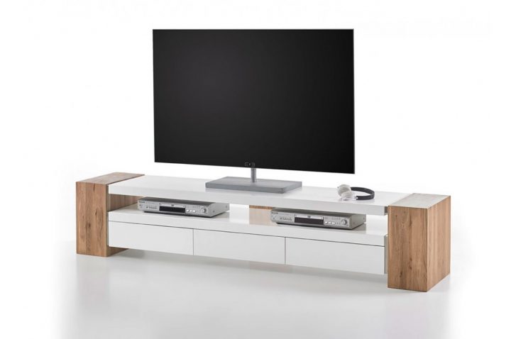 Meuble Tv Moderne Bois Et Blanc Laqué Pour Salon avec Meuble Tele Moderne