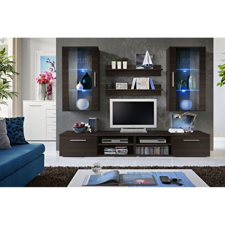 Meuble Tv Mural Design "Galino Vii Coffee" Wengé intérieur Meuble Tv Mural