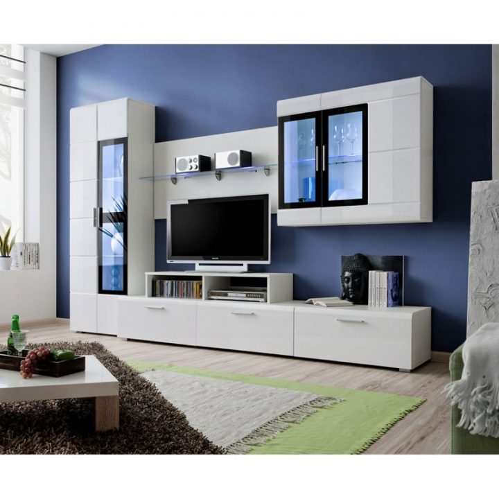 Meuble Tv Mural Design "Krone" 270Cm Blanc avec Meuble Tv