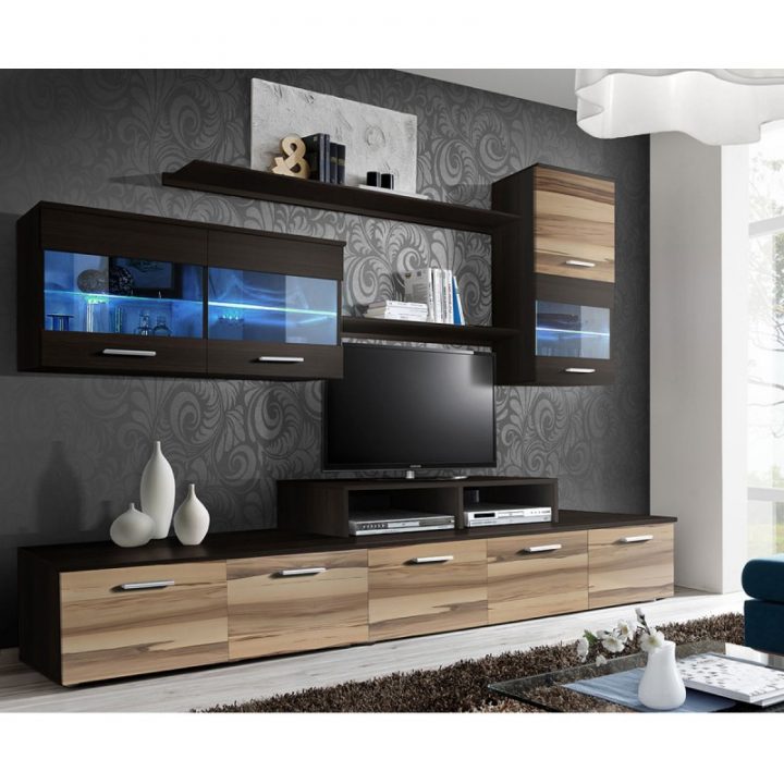 Meuble Tv Mural Design "'Logo" 250Cm Noyer & Wengé intérieur Meuble Tv Mural