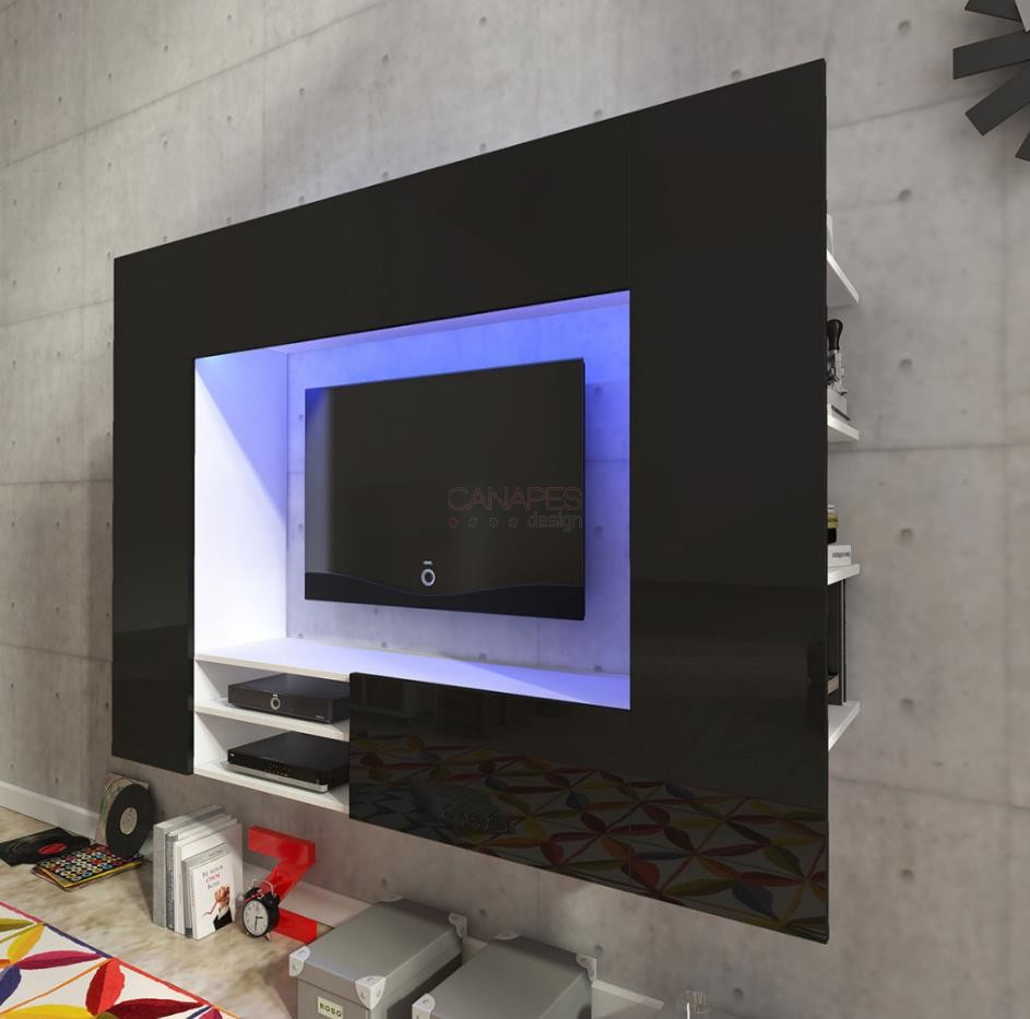 Meuble Tv Mural Moderne En Bois Laqué Unity dedans Meuble Tv Fixé Au Mur