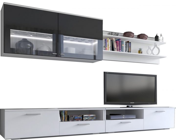 Meuble Tv Mural Suspendu Design Laqué Blanc / Noir Belgique avec Meuble Tv Suspendu Blanc Laqué