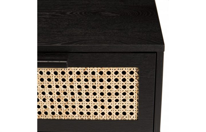 Meuble Tv Noir 3 Tiroirs Cannage Rotin Ibague – Decome Store encequiconcerne Meuble Tv Amplifié