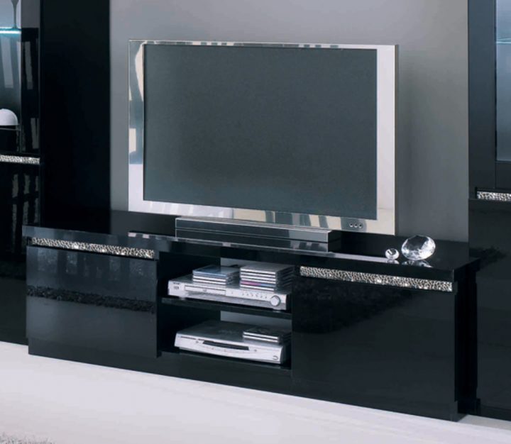 Meuble Tv Plasma Cromo Laque Noir encequiconcerne Meuble Tv Noir Haut
