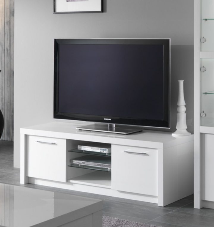 Meuble Tv Plasma Fano Laque Blanc Brillant Blanc L 150 X H tout Meubles Tv But