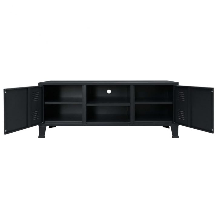 Meuble Tv Scandinave Contemporain Métal Style Industriel 120 X 35 X 48 Cm  Noir dedans Meuble Tv Metal Noir