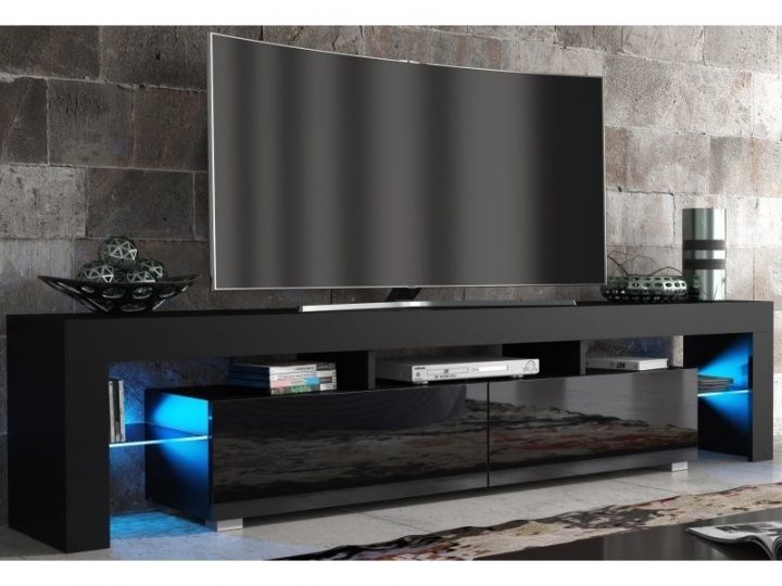 Meuble Tv Spider Big À Led En Noir Mat Avec Portes Noir à Meuble Tv Noir Haut