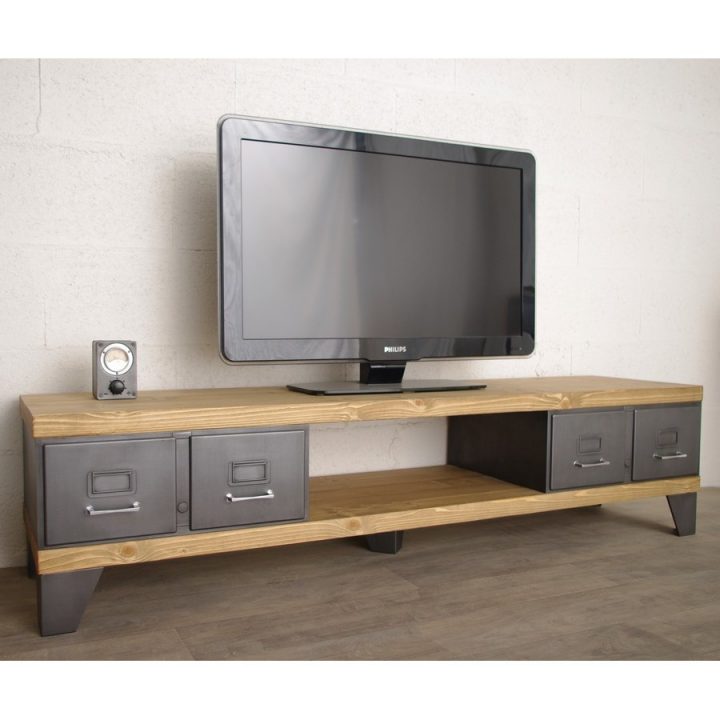Meuble Tv Style Industriel – Ref: Manhattan encequiconcerne Meuble Tv Fermé