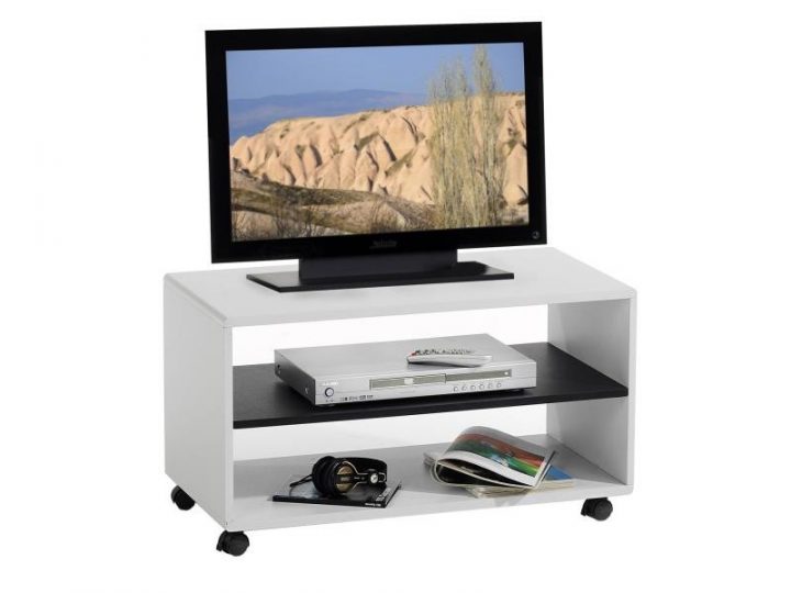 Meuble Tv Sur Roulettes Mdf Blanc Noir – Vente De Meuble pour Meuble Tele Conforama