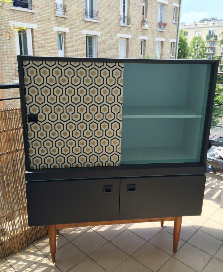 Meuble Vintage 50 « Gaspard » Meuble Relooké. Papier Cole dedans Meuble A Papier