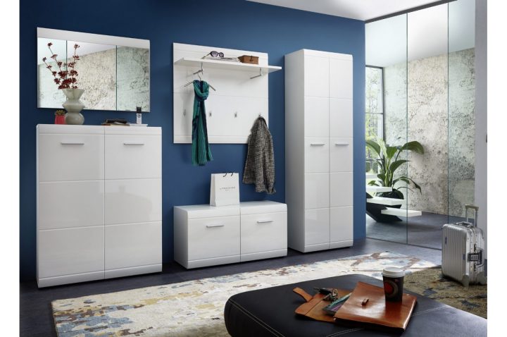 Meubles D'Entrée Vestiaire Blanc Laqué – Novomeuble dedans Meuble D'Entrée Vestiaire