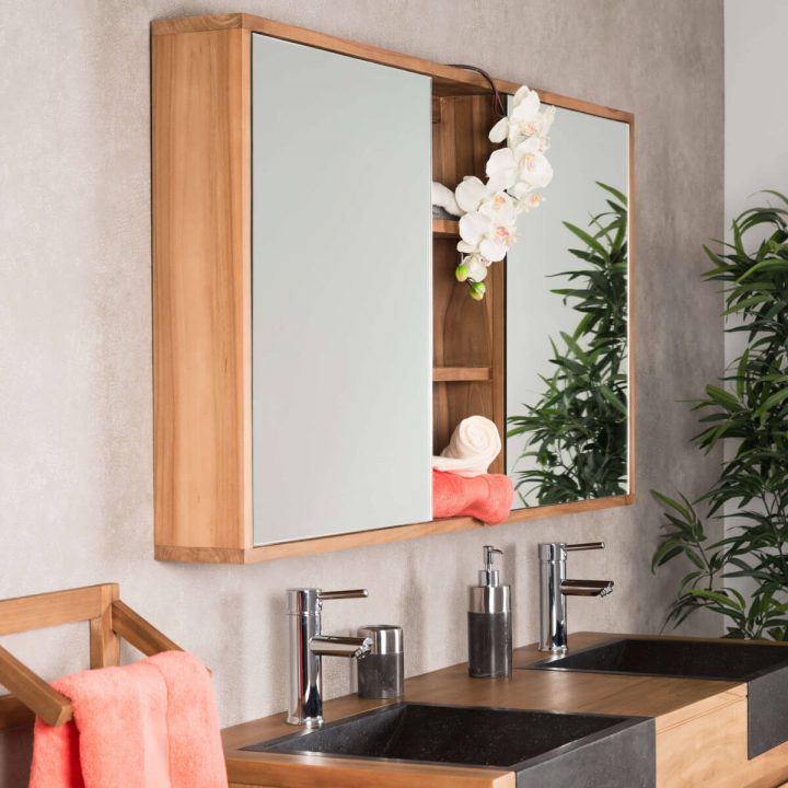 Miroir Armoire De Toilette En Bois (Teck) Massif concernant Miroir Salle De Bain