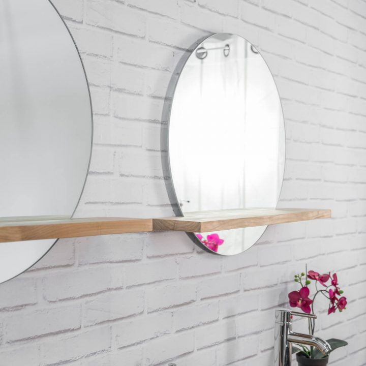 Miroir Bologne De Salle De Bain Rond En Teck Massif serapportantà Miroir Salle De Bain Avec Tablette Et Éclairage
