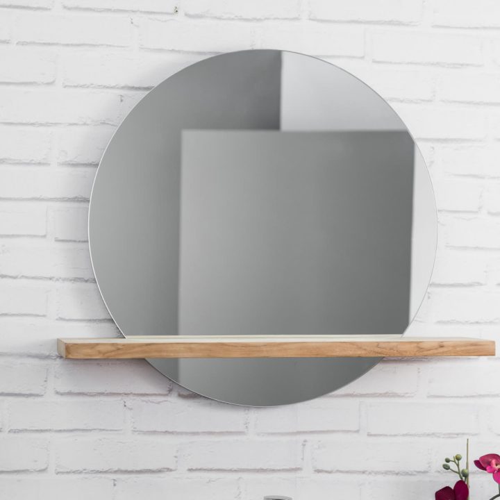 Miroir Bologne De Salle De Bain Rond En Teck Massif tout Miroir Salle De Bain Avec Tablette Et Éclairage