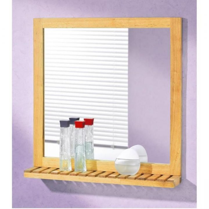 Miroir De Salle De Bain 60 Cm Avec Tablette Bois Brut concernant Miroir Salle De Bain Avec Tablette Et Éclairage