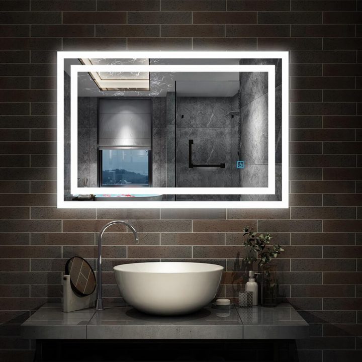 Miroir Pour Salle De Bain, Illumination Led Double Contour, Éclairage  Intégré, Avec Anti-Buée, Lumière Blanche Froide Horizontal/vertical  90Cmx70Cm serapportantà Miroir Salle De Bain Éclairage Intégré