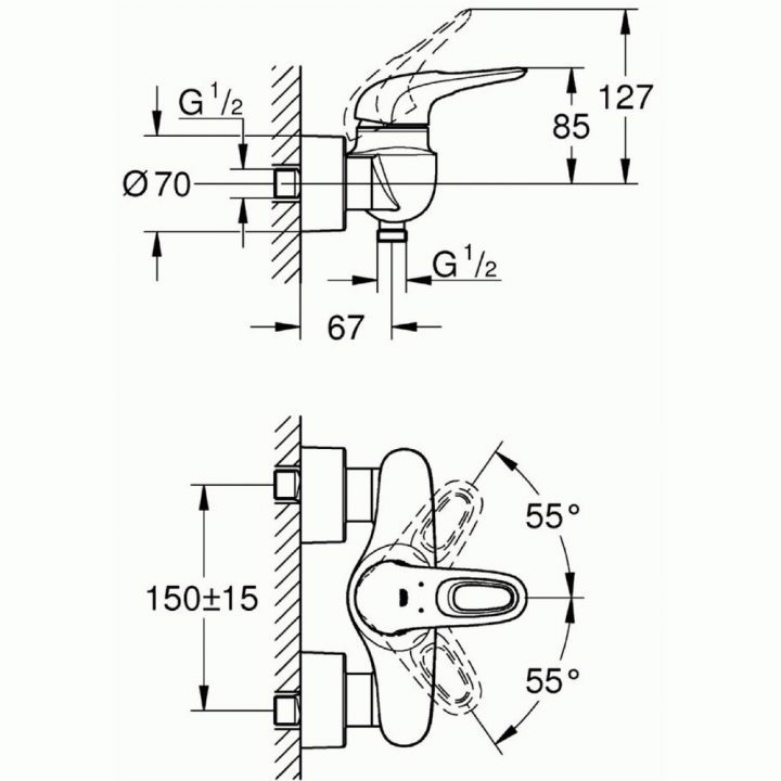 Mitigeur Bain-Douche – Pose Murale – Entraxe 150 Mm – Eurostyle Grohe destiné Entraxe Robinet Douche