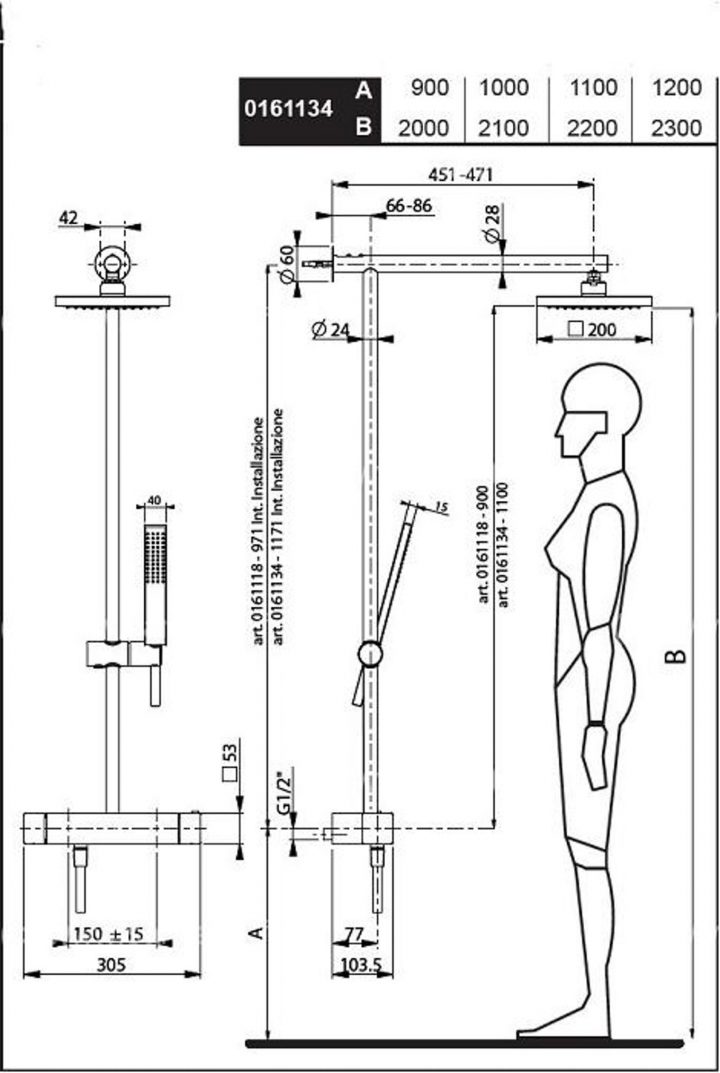 Mitigeur Douche Hauteur" | Dimension Douche, Dimension avec Hauteur Colonne De Douche