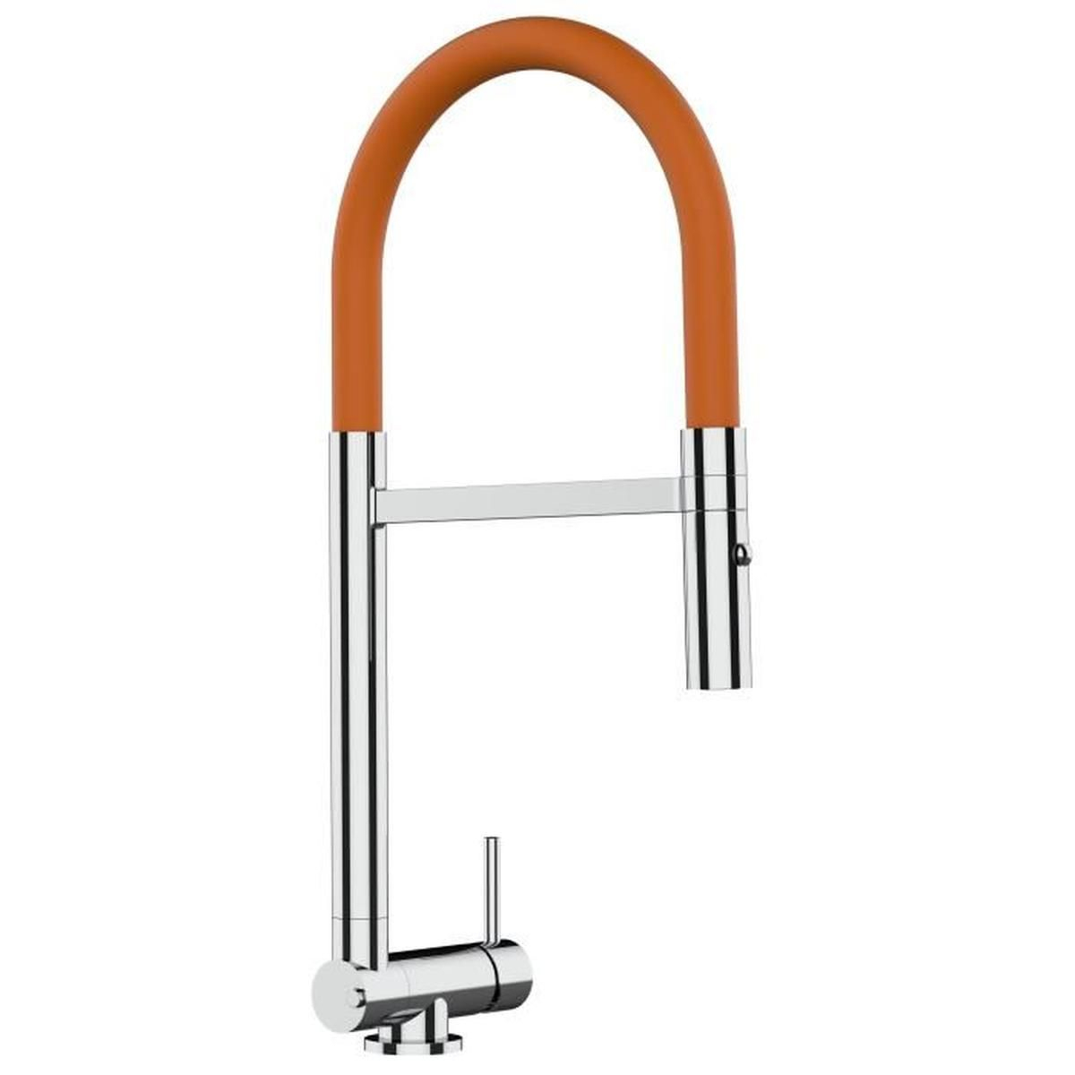 Mitigeur Evier Robinet Cuisine Bec Orange Pivotant 360° Et avec Robinet Pliable Sous Fenetre