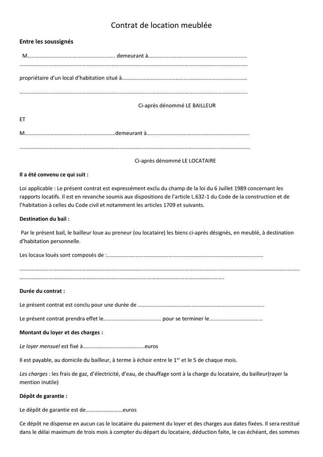 Modelé De Contrat De Location Meublée – Doc, Pdf – Page 1 encequiconcerne Contrat De Location Meublée