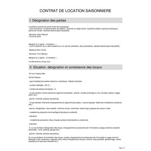 Modele De Contrat De Location Saisonniere Meuble 0 destiné Modèle De Bail Meublé