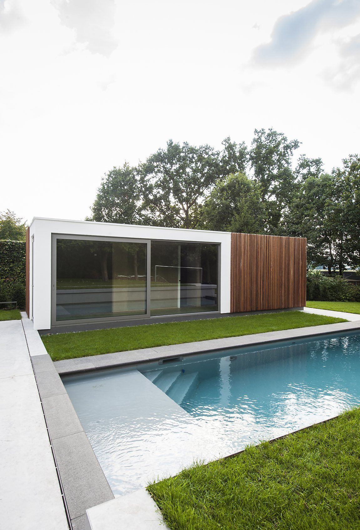 Modern Poolhouse In Crépi Met Hout | Bogarden | Zwembad à Pool House Moderne En Kit